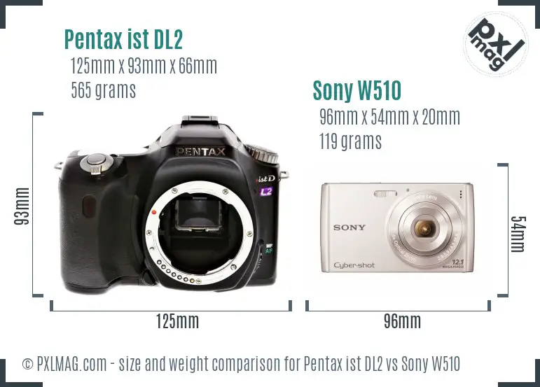 Pentax ist DL2 vs Sony W510 size comparison Pentax ist DL2 vs Sony W510 size comparison