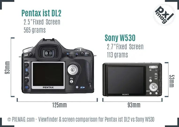 Pentax ist DL2 vs Sony W530 Screen and Viewfinder comparison