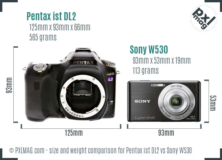 Pentax ist DL2 vs Sony W530 size comparison