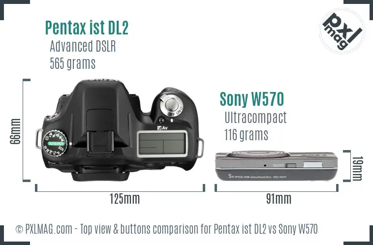 Pentax ist DL2 vs Sony W570 top view buttons comparison