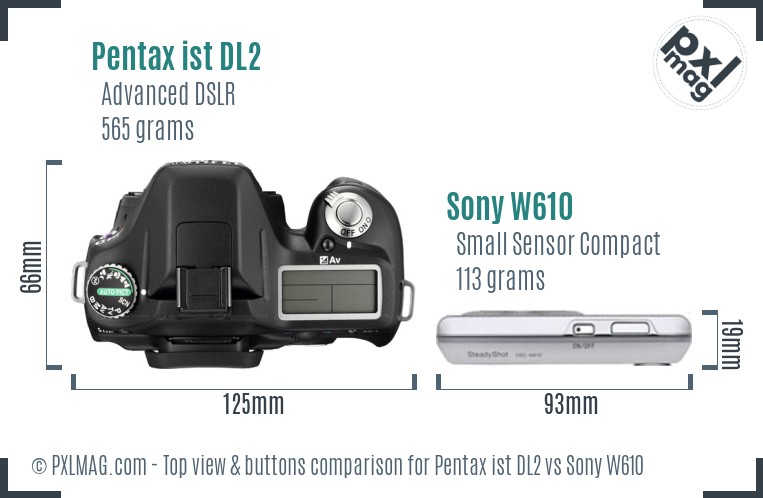 Pentax ist DL2 vs Sony W610 top view buttons comparison