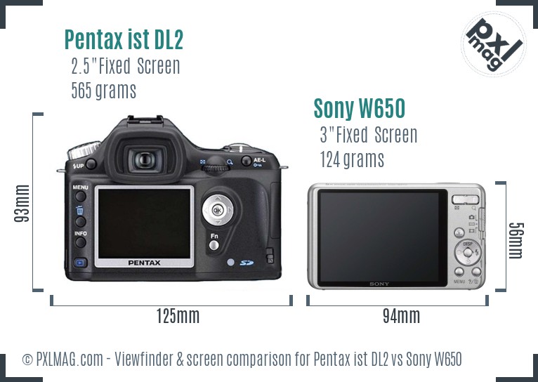 Pentax ist DL2 vs Sony W650 Screen and Viewfinder comparison