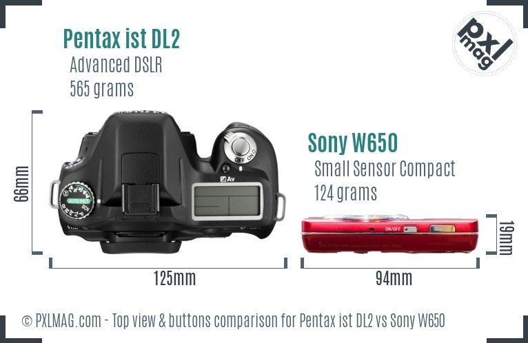Pentax ist DL2 vs Sony W650 top view buttons comparison