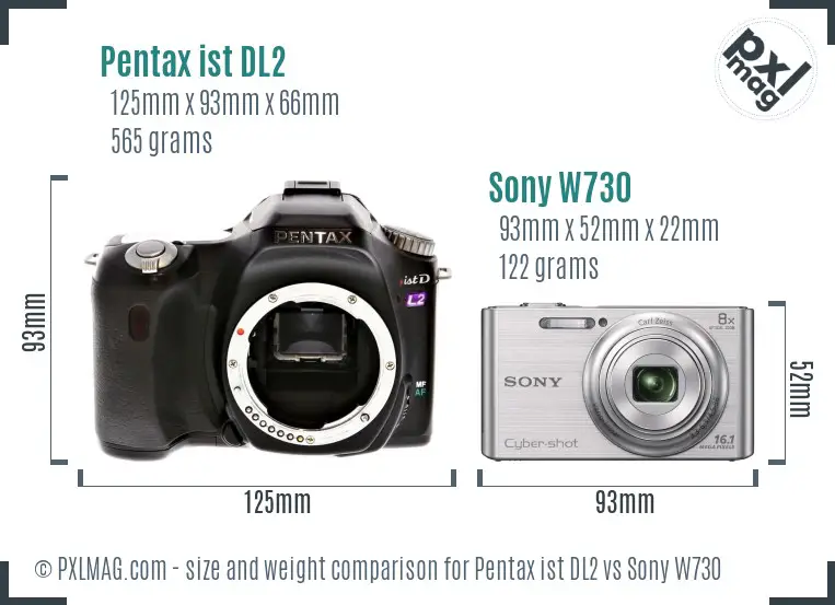 Pentax ist DL2 vs Sony W730 size comparison Pentax ist DL2 vs Sony W730 size comparison