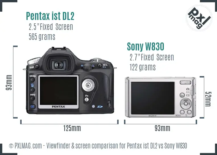 Pentax ist DL2 vs Sony W830 Screen and Viewfinder comparison