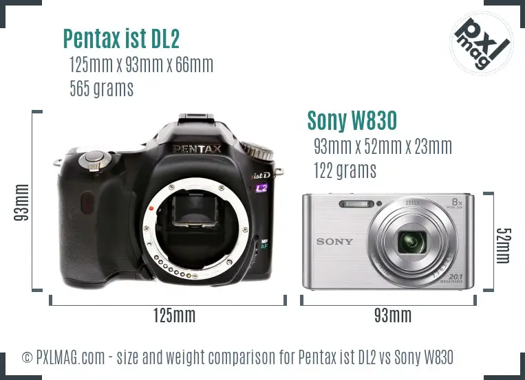 Pentax ist DL2 vs Sony W830 size comparison