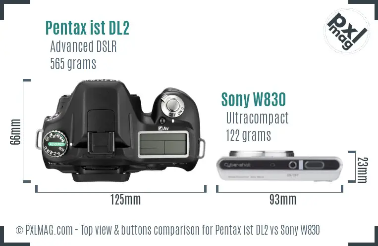 Pentax ist DL2 vs Sony W830 top view buttons comparison