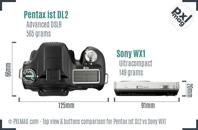 Pentax ist DL2 vs Sony WX1 top view buttons comparison