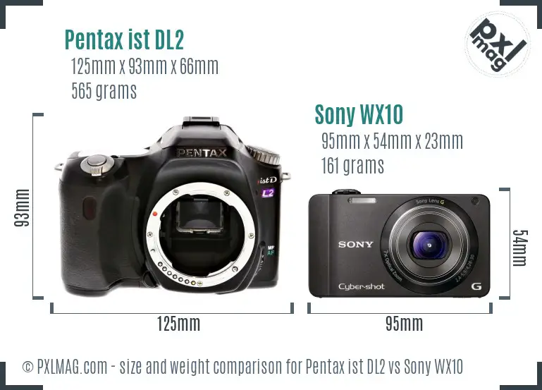 Pentax ist DL2 vs Sony WX10 size comparison Pentax ist DL2 vs Sony WX10 size comparison