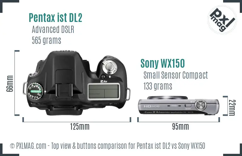 Pentax ist DL2 vs Sony WX150 top view buttons comparison