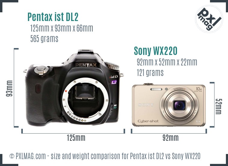 Pentax ist DL2 vs Sony WX220 size comparison