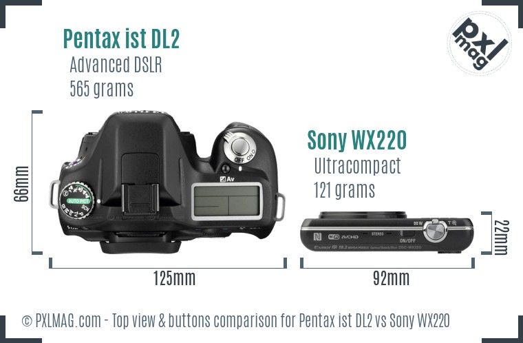 Pentax ist DL2 vs Sony WX220 top view buttons comparison