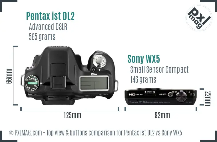 Pentax ist DL2 vs Sony WX5 top view buttons comparison