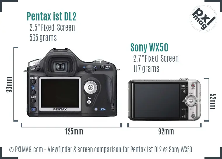Pentax ist DL2 vs Sony WX50 Screen and Viewfinder comparison