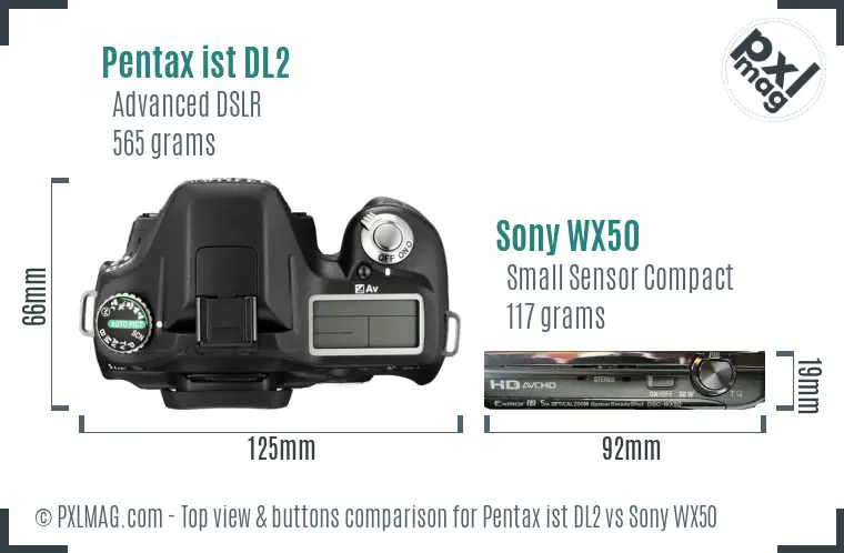 Pentax ist DL2 vs Sony WX50 top view buttons comparison