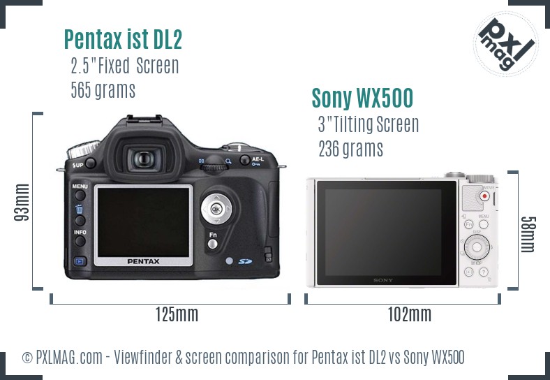 Pentax ist DL2 vs Sony WX500 Screen and Viewfinder comparison