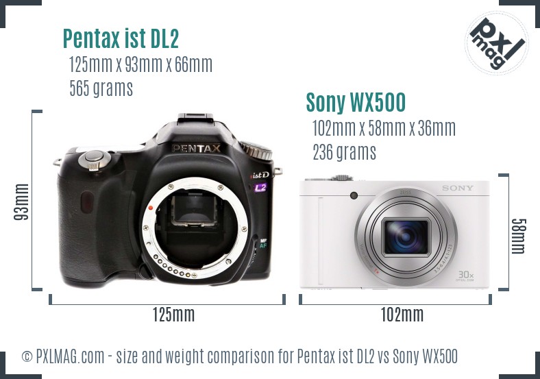 Pentax ist DL2 vs Sony WX500 size comparison