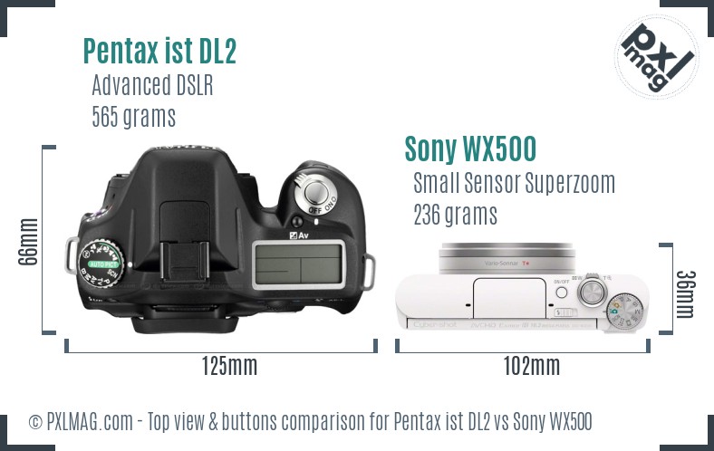 Pentax ist DL2 vs Sony WX500 top view buttons comparison
