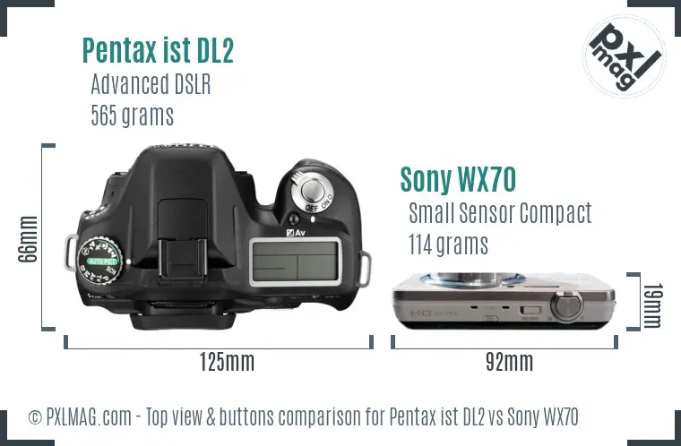 Pentax ist DL2 vs Sony WX70 top view buttons comparison