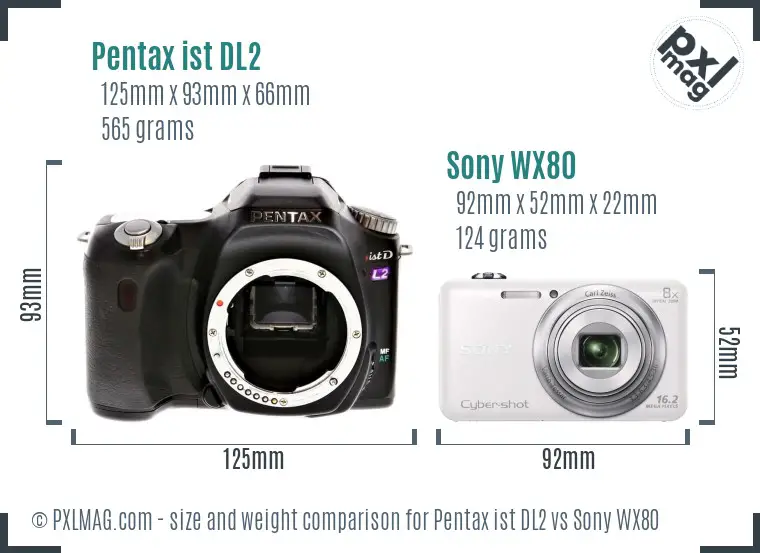 Pentax ist DL2 vs Sony WX80 size comparison