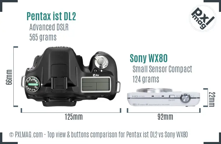 Pentax ist DL2 vs Sony WX80 top view buttons comparison