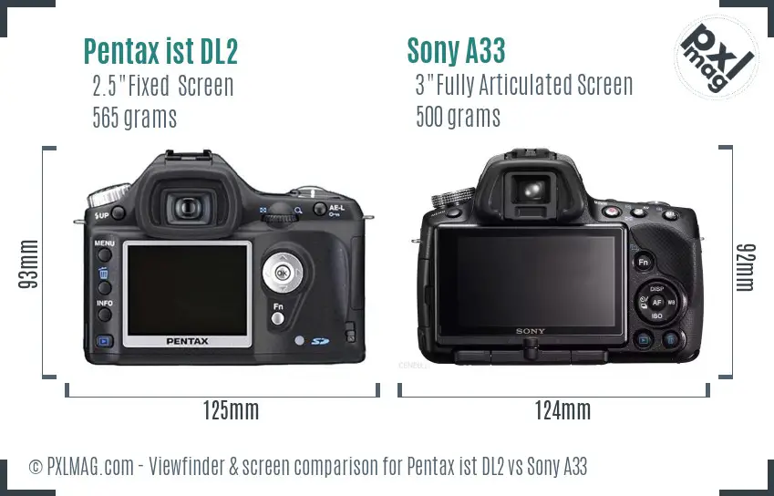 Pentax ist DL2 vs Sony A33 Screen and Viewfinder comparison Pentax ist DL2 vs Sony A33 Screen and Viewfinder comparison