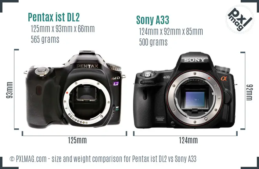 Pentax ist DL2 vs Sony A33 size comparison Pentax ist DL2 vs Sony A33 size comparison