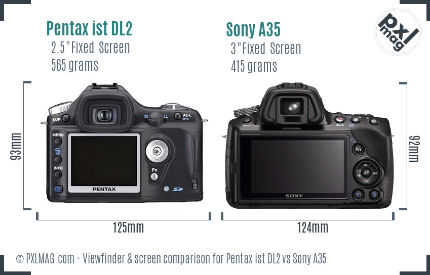 Pentax ist DL2 vs Sony A35 Screen and Viewfinder comparison