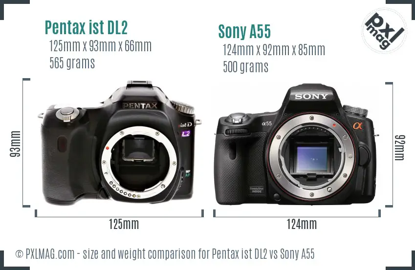 Pentax ist DL2 vs Sony A55 size comparison
