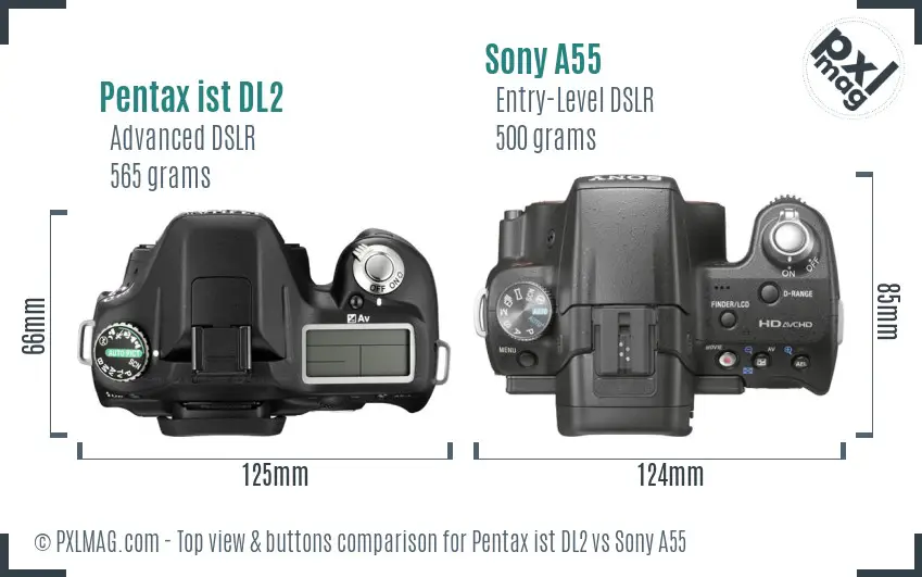 Pentax ist DL2 vs Sony A55 top view buttons comparison