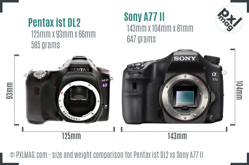 Pentax ist DL2 vs Sony A77 II size comparison