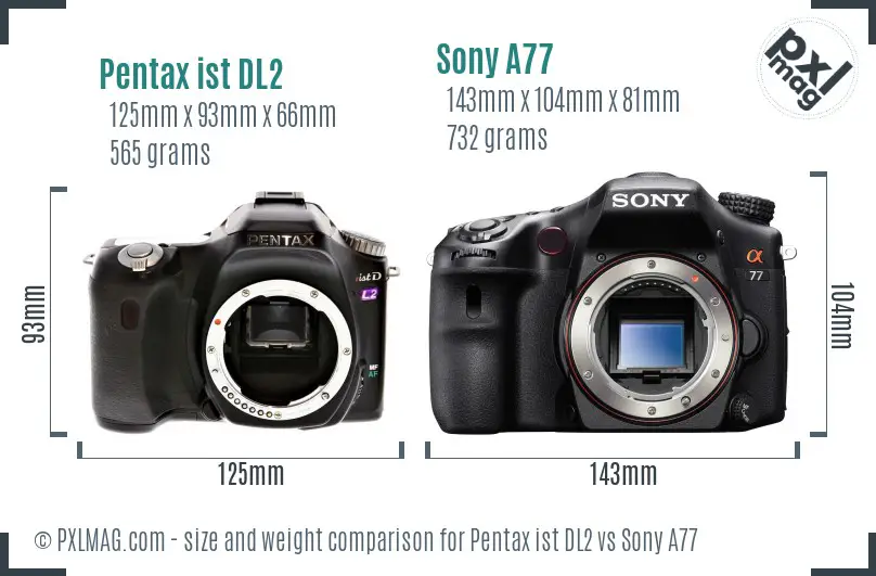 Pentax ist DL2 vs Sony A77 size comparison
