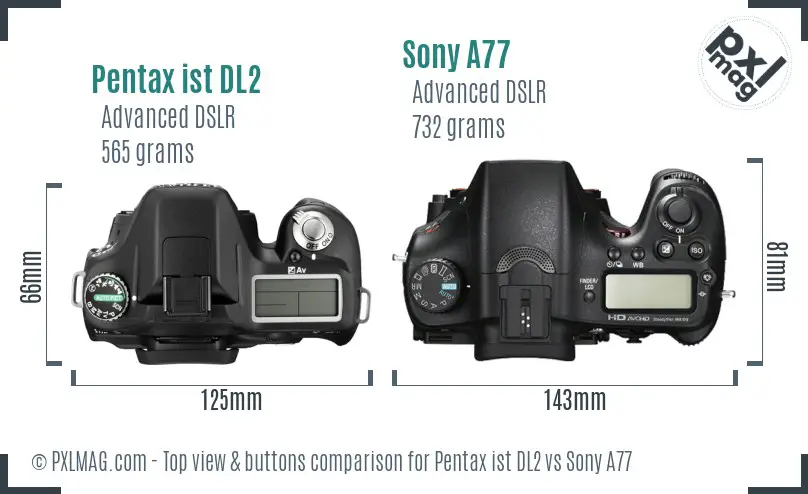 Pentax ist DL2 vs Sony A77 top view buttons comparison