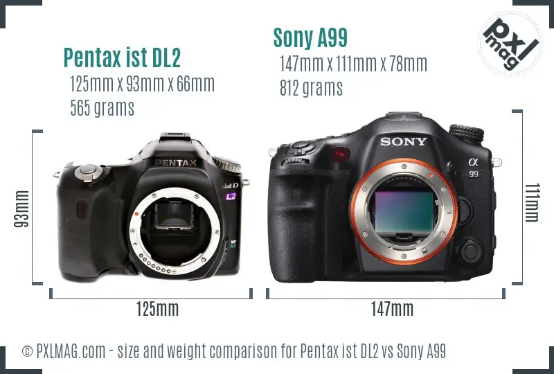 Pentax ist DL2 vs Sony A99 size comparison