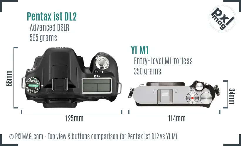 Pentax ist DL2 vs YI M1 top view buttons comparison