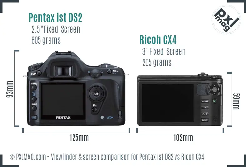 Pentax ist DS2 vs Ricoh CX4 Screen and Viewfinder comparison