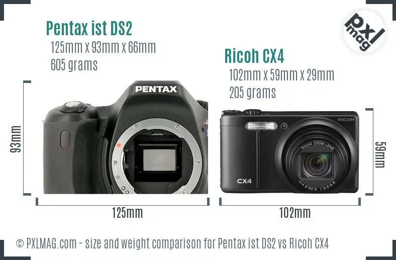 Pentax ist DS2 vs Ricoh CX4 size comparison