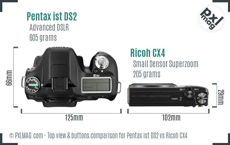 Pentax ist DS2 vs Ricoh CX4 top view buttons comparison