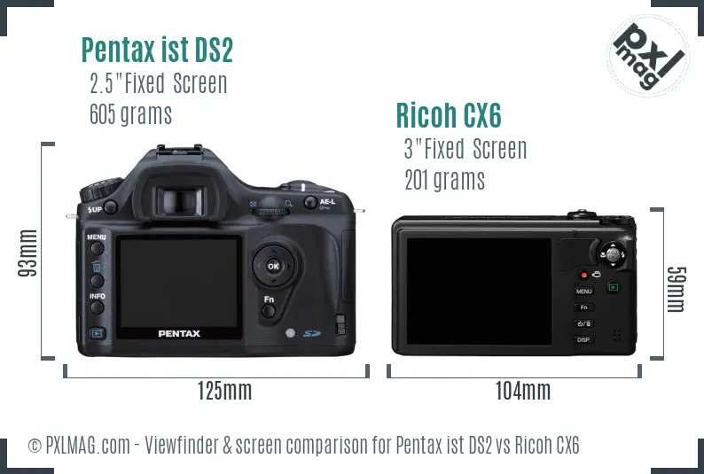 Pentax ist DS2 vs Ricoh CX6 Screen and Viewfinder comparison