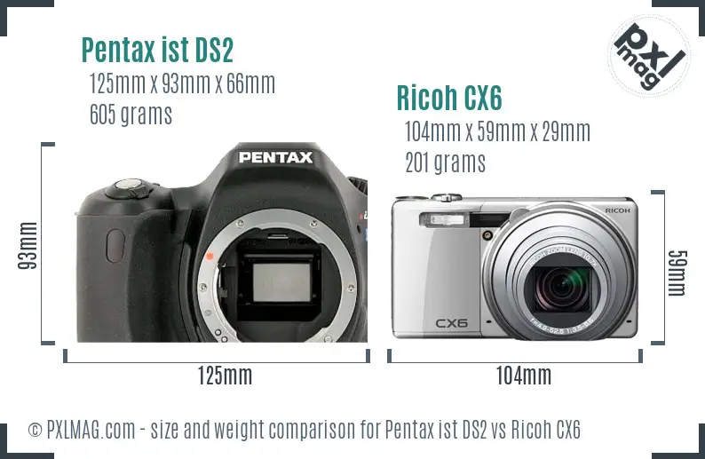 Pentax ist DS2 vs Ricoh CX6 size comparison