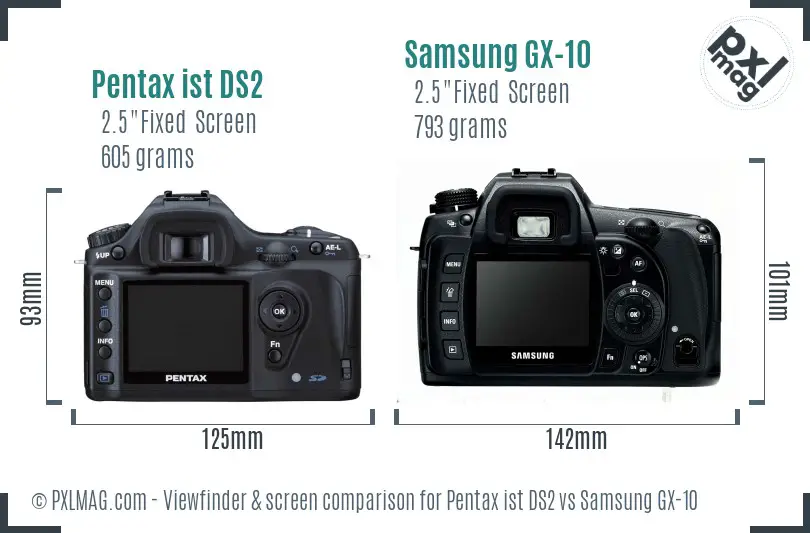Pentax ist DS2 vs Samsung GX-10 Screen and Viewfinder comparison