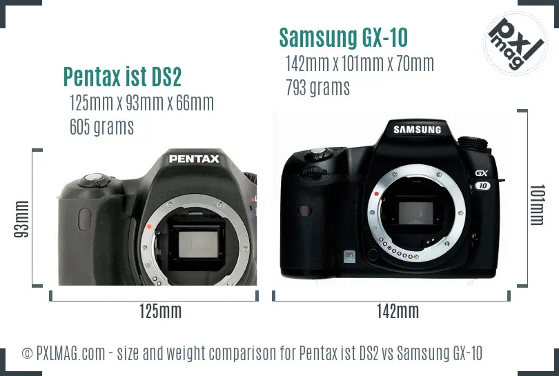 Pentax ist DS2 vs Samsung GX-10 size comparison