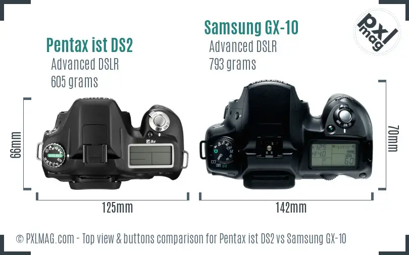 Pentax ist DS2 vs Samsung GX-10 top view buttons comparison