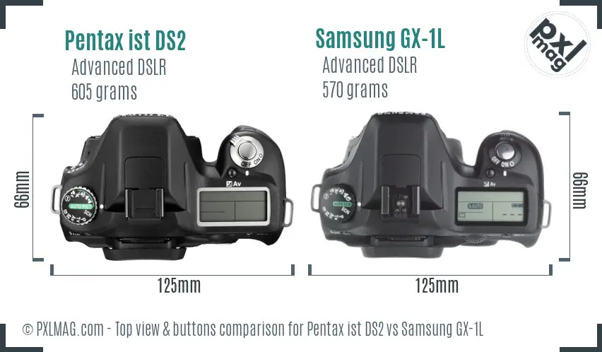 Pentax ist DS2 vs Samsung GX-1L top view buttons comparison