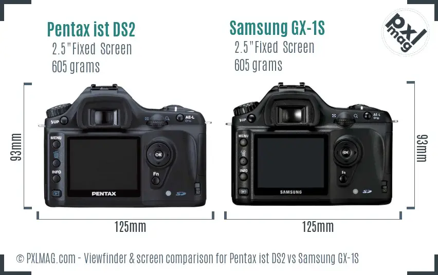Pentax ist DS2 vs Samsung GX-1S Screen and Viewfinder comparison