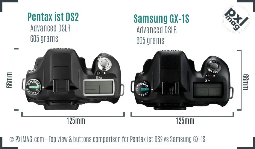 Pentax ist DS2 vs Samsung GX-1S top view buttons comparison