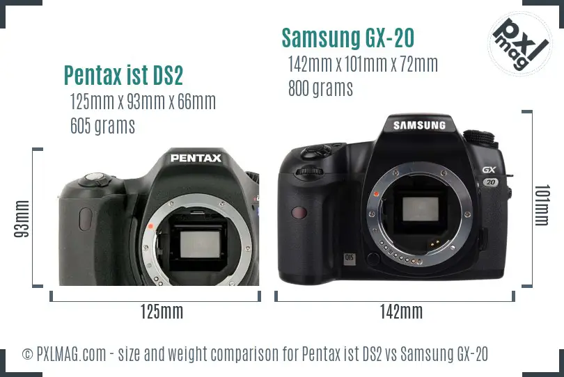 Pentax ist DS2 vs Samsung GX-20 size comparison