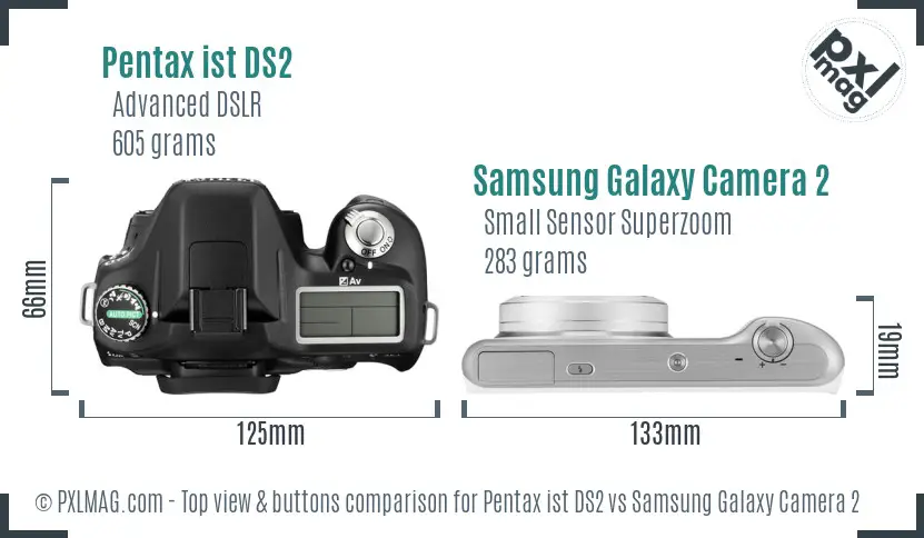 Pentax ist DS2 vs Samsung Galaxy Camera 2 top view buttons comparison Pentax ist DS2 vs Samsung Galaxy Camera 2 top view buttons comparison