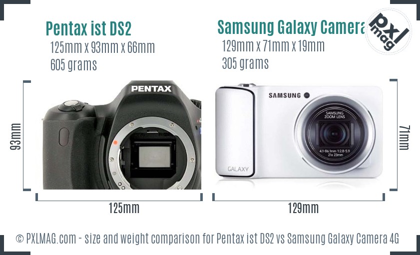 Pentax ist DS2 vs Samsung Galaxy Camera 4G size comparison Pentax ist DS2 vs Samsung Galaxy Camera 4G size comparison