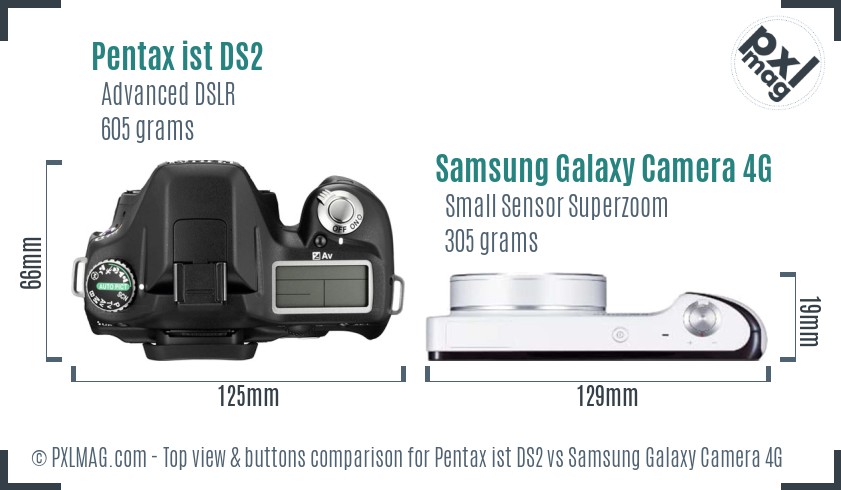 Pentax ist DS2 vs Samsung Galaxy Camera 4G top view buttons comparison